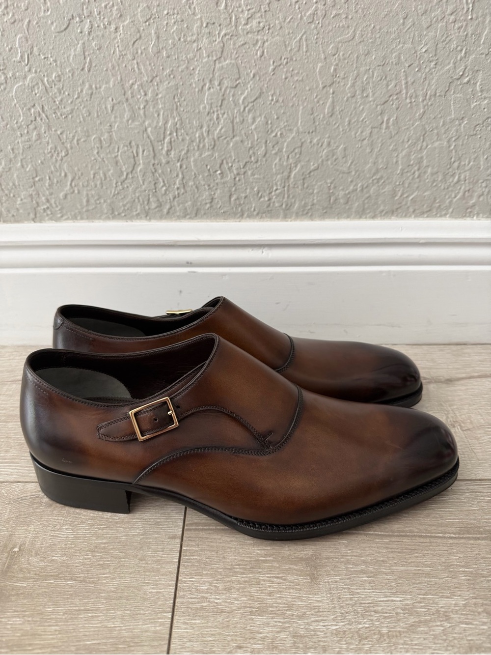 Tom Ford Brown Burnished Leather Single Monk Strap Loafers men 10.5